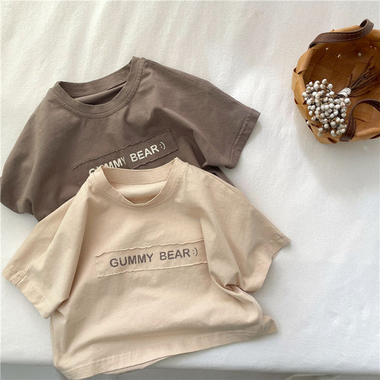 A children&#039;s clothing cotton 2024 summer new children&#039;s short-sleeved T-shirt boy patch Korean girls bottoming baby coat