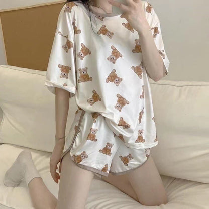 A Trade hot pajamas 2024 pajamas women's summer new short-sleeved shorts crew neck set foreign trade direct sales