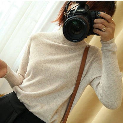 A Autumn and winter semi-turtleneck pullover wool sweater women's loose full-color short fleece sweater long-sleeved inner knitted bottoming shirt