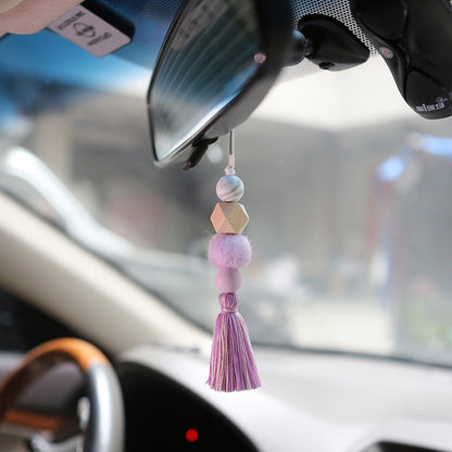 A perfume fragrance expanding car pendant Silicone bead wood bead felt ball cotton thread tassel creative hand woven car pendant