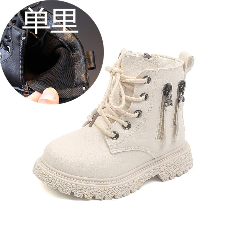 A autumn and winter new children's velvet Martin boots British style boys warm small leather shoes girls large cotton fashion short boots