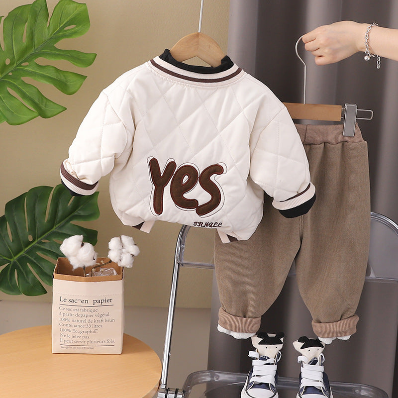 A Boys' cotton-padded jacket autumn and winter new Korean version of foreign style hooded top Children's cotton-added thickened warm cotton clothes