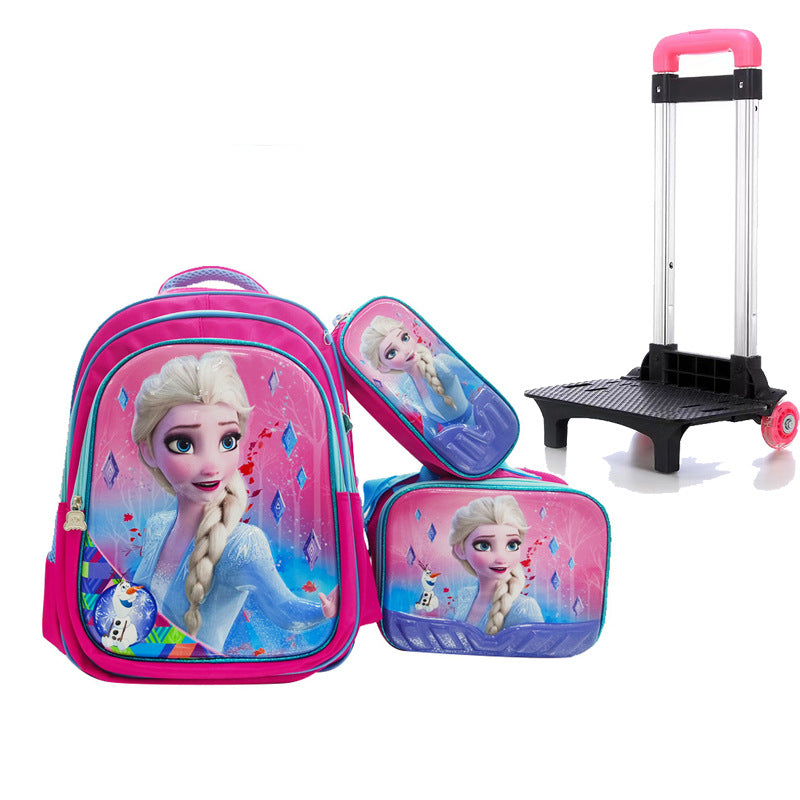 A Factory spot new foreign single three-piece backpack boys, girls, primary school students, children's trolley schoolbags, large capacity