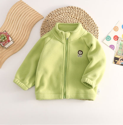 A Children's double-sided fleece jacket boys' spring 2024 new girls' spring and autumn fleece baby foreign style top