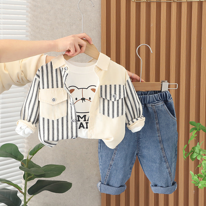 A foreign trade children's clothing kindergarten out clothing men's and women's clothing spring and autumn Internet celebrity children's stripes small and medium **