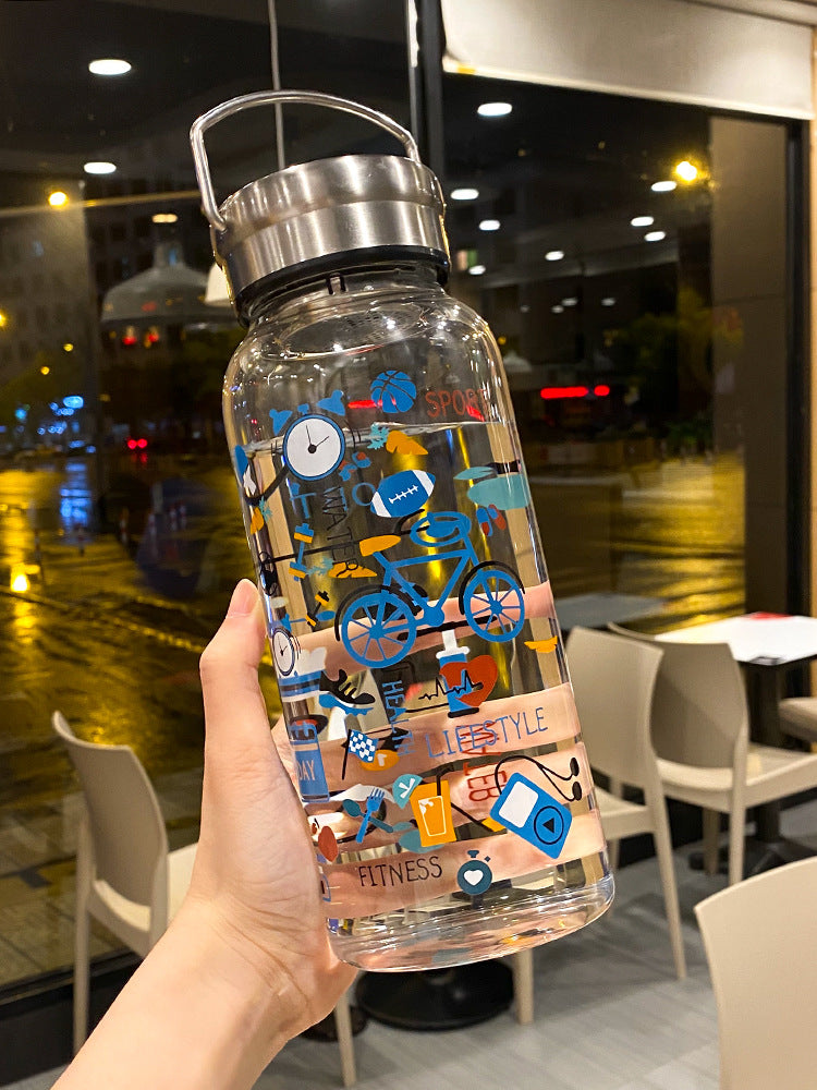 A 0WYV1000ml Household Large Capacity Water Bottle Portable for Men and Women with Filtered Tea Making Cup Fashionable Graffiti Heat Resistant Glass BOTTLES