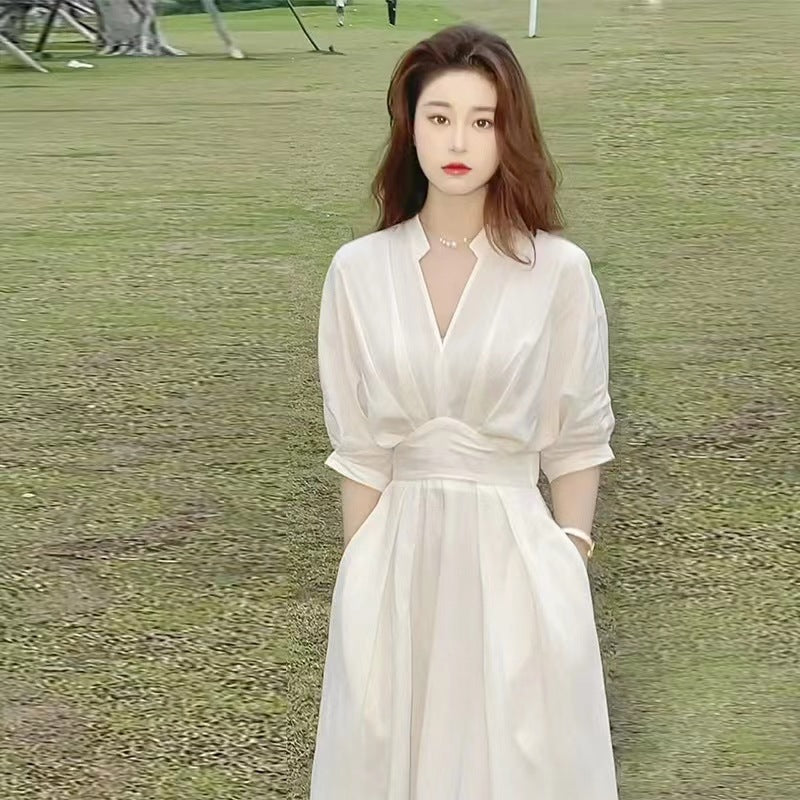 A French white shirt dress temperament socialite style 2024 new women's clothing summer chic long skirt spring and autumn clothing