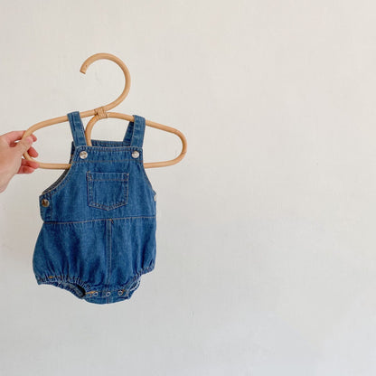 En primavera y verano, bebés, niños y niñas, jeans, tirantes, ropa, ropa de pedos, mono de algodón de 0 a 2 años, ropa de escalada, 0,13 kg. 