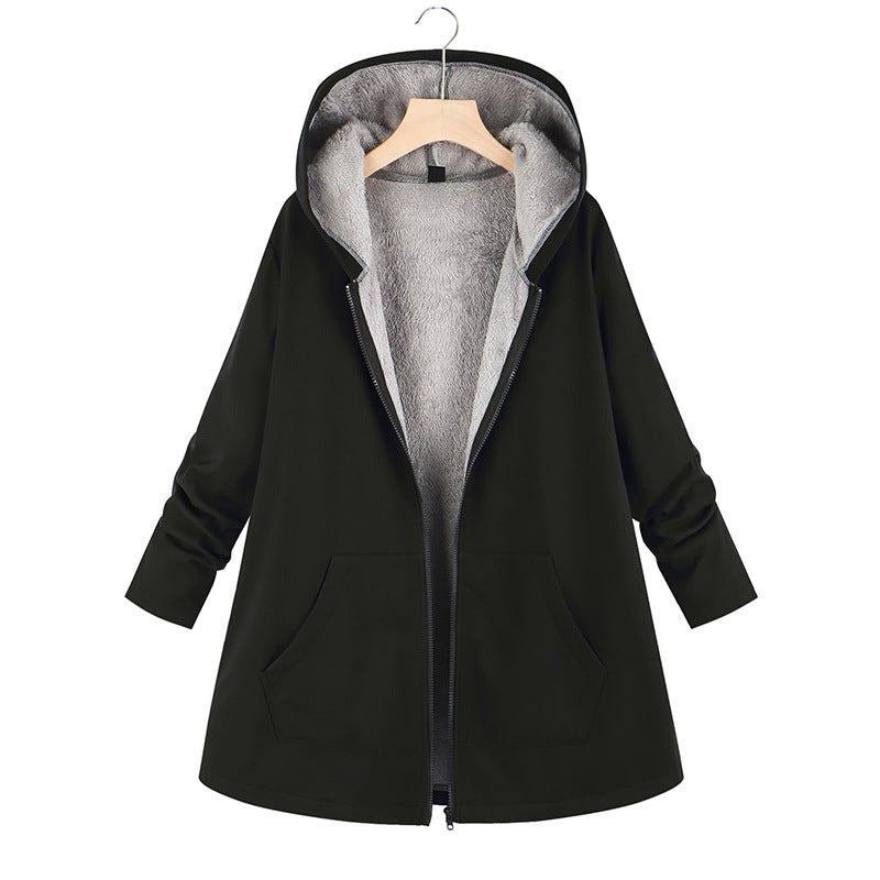 New autumn and winter cotton-padded casual velvet thickened cotton-padded jacket mid-length hooded women's jacket