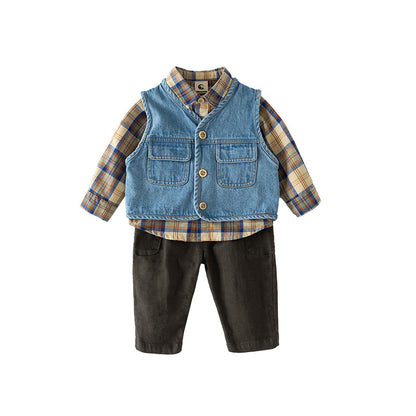 A Bangxuan Korean version of boys' autumn shirt vest three-piece children's pants set children's clothing QT-3021