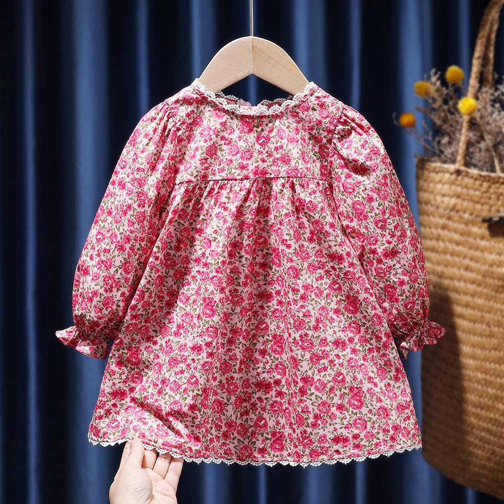 Girls' Peach Pink Sweater Jacket 2023 Autumn Clothes Baby Chaoxian Sweet Floral Dress Children's Skirt Set 0.2kg