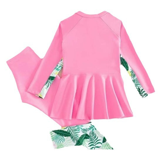 A New Children's Swimming Suit for Girls Split Body Fashionable Middle School Children's Sports Split Skirt Long sleeved Long Pants for Girls