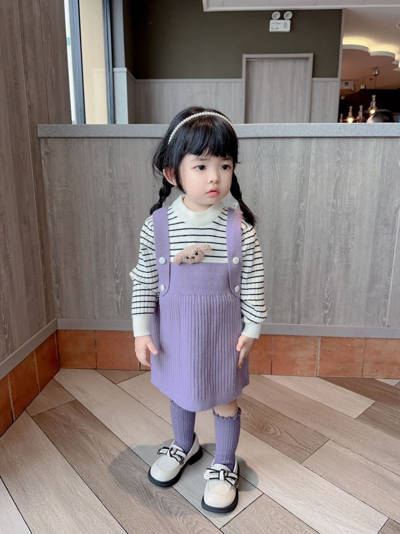 Vestido de niña Otoño e Invierno Falda de niña Falda de suéter de punto de dos piezas falsa para niños