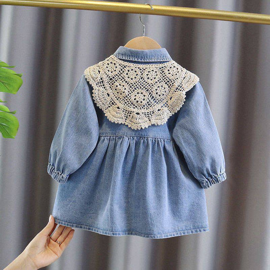 Spring New Fashionable Girl's Dress Children's Korean version shawl denim skirt Girl's spring dress Princess skirt 0.4kg