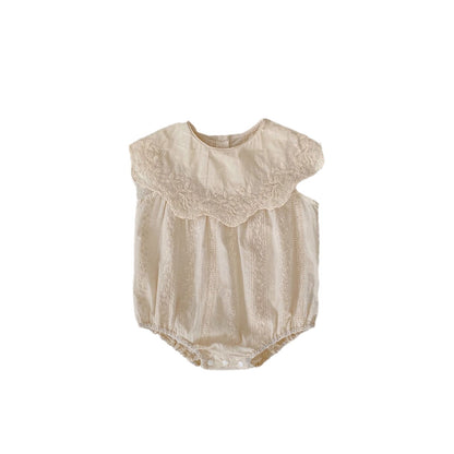 A girl&#039;s 2024 summer dress baby girl&#039;s big lace collar sleeveless khaki climbing suit bag fart triangle jumpsuit