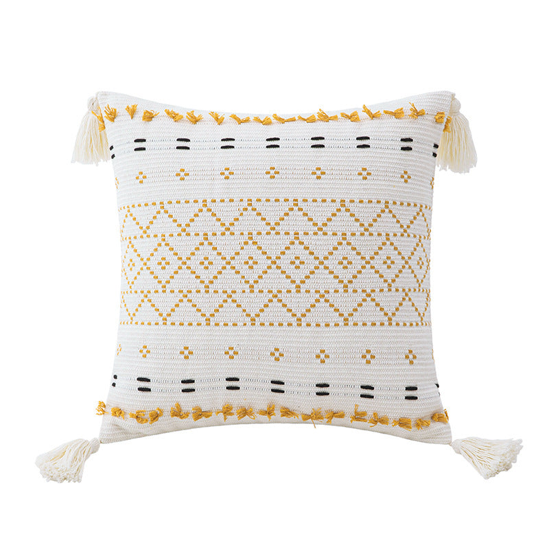 A Bohemian Striped Pillow Cover Embroidered Jacquard Fringe Pillow Cushion Cover Pastoral ins Wind Fringe Pillow