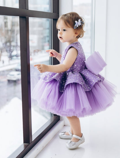 Un vestido para niños de AliExpress con falda esponjosa de lentejuelas moradas, vestido de princesa para fiesta de cumpleaños de niña, vestido para niña de un año, 0,8 kg 