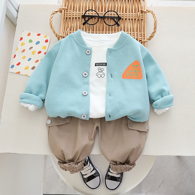 A boys set long sleeved spring and autumn clothing new children's cool and handsome three piece set children's spring clothing trend casual children's clothing 0.25KG