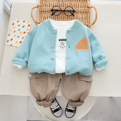 A boys set long sleeved spring and autumn clothing new children's cool and handsome three piece set children's spring clothing trend casual children's clothing 0.25KG