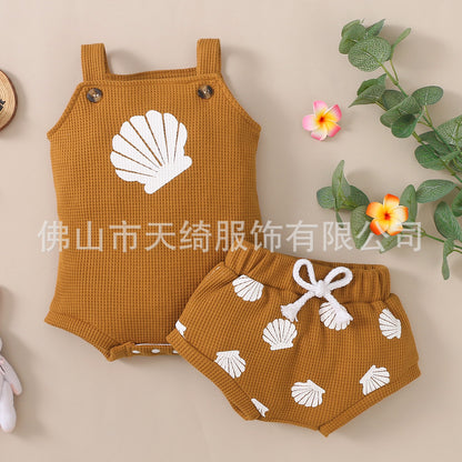 European and American suspender shell waffle jacket set 0.123kg