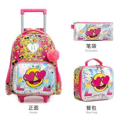 A Cross border New Fantasy Cartoon 16 inch Elementary School Universal Rod School Bag Three Piece Set with Reduced Load and Breathable Children's Book Bag