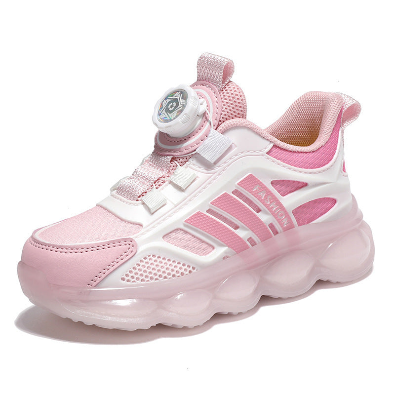 Zapatos de niña otoño nuevos zapatos deportivos transpirables de malla para niños medianos y grandes zapatos casuales para correr para niños de color rosa 