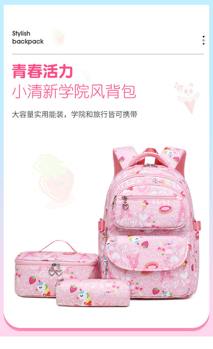 A 2023 New Backpack for Primary School Students Cartoon Print School Bag for Middle School Students School Girls Three-Piece Backpack