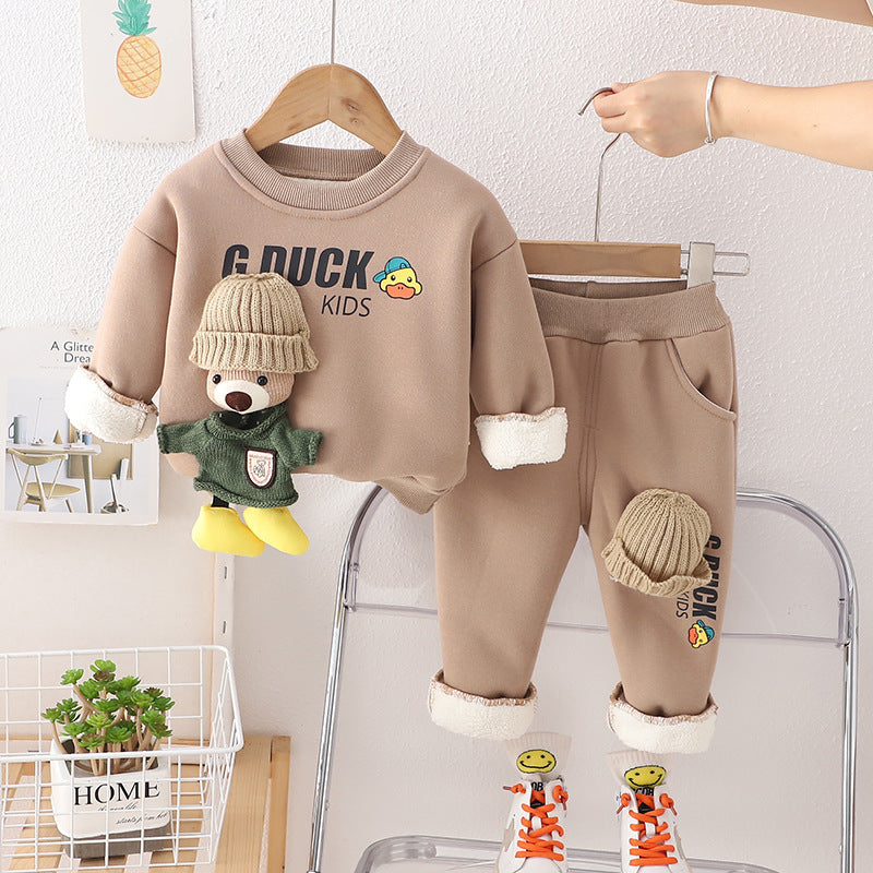 New Winter Cute 3D Doll Round Neck Plush Thickened Sweater Pants Two Piece Set Wholesale from Original Manufacturer 0.3kg