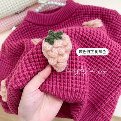 Korean children's clothing winter girls fashionable three-dimensional round neck knitted children's sweater little girl versatile top tidal 0.26kg