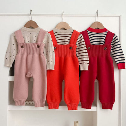 A ins style baby autumn knitted overalls Korean version infant onesie male and female baby foreign style knitted pants