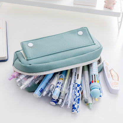 A Cross border explosive minimalist style stationery box, pencil bag, stationery bag, large capacity pencil case, student double-layer pencil case for distribution