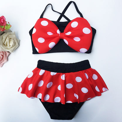 A children's swimsuit, girl's small and medium-sized baby split body cute polka dot bikini swimsuit, sexy with swim cap set 0.12kg