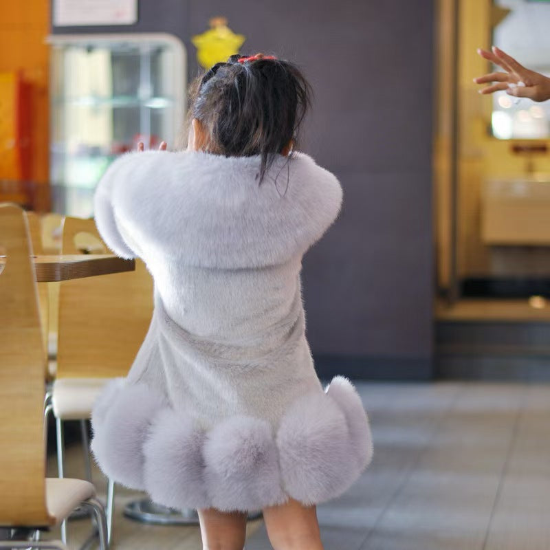 A autumn and winter girls' fur coat Korean version of children's foreign style imitation fur splicing medium and small children's warm fur coat