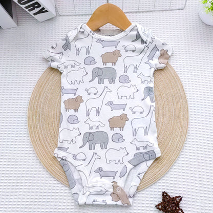 Wholesale of summer short sleeved jumpsuit for boys and girls, newborn pure cotton triangle wrap, baby cartoon clothes