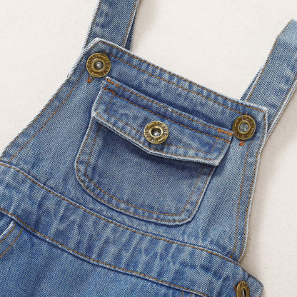 Girls' Spring and Autumn Sleeveless suspender cute solid color denim jumpsuit 0.206kg