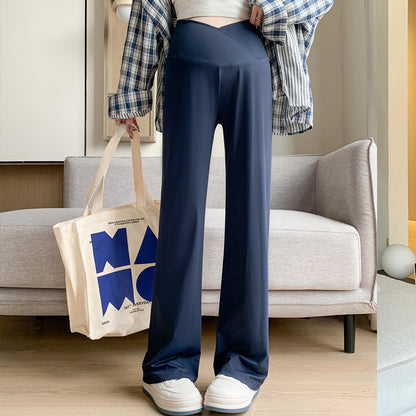 A small maternity pants low waist support ice silk summer thin loose straight wide legs cool fashion sunscreen pants