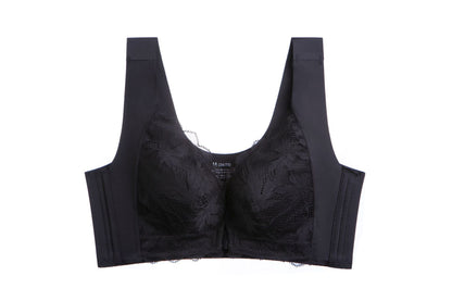 Front button vest seamless, steel ring-free, beautiful back integrated underwear thin cross-border big breasts and small lace bra weight ：0.4KG