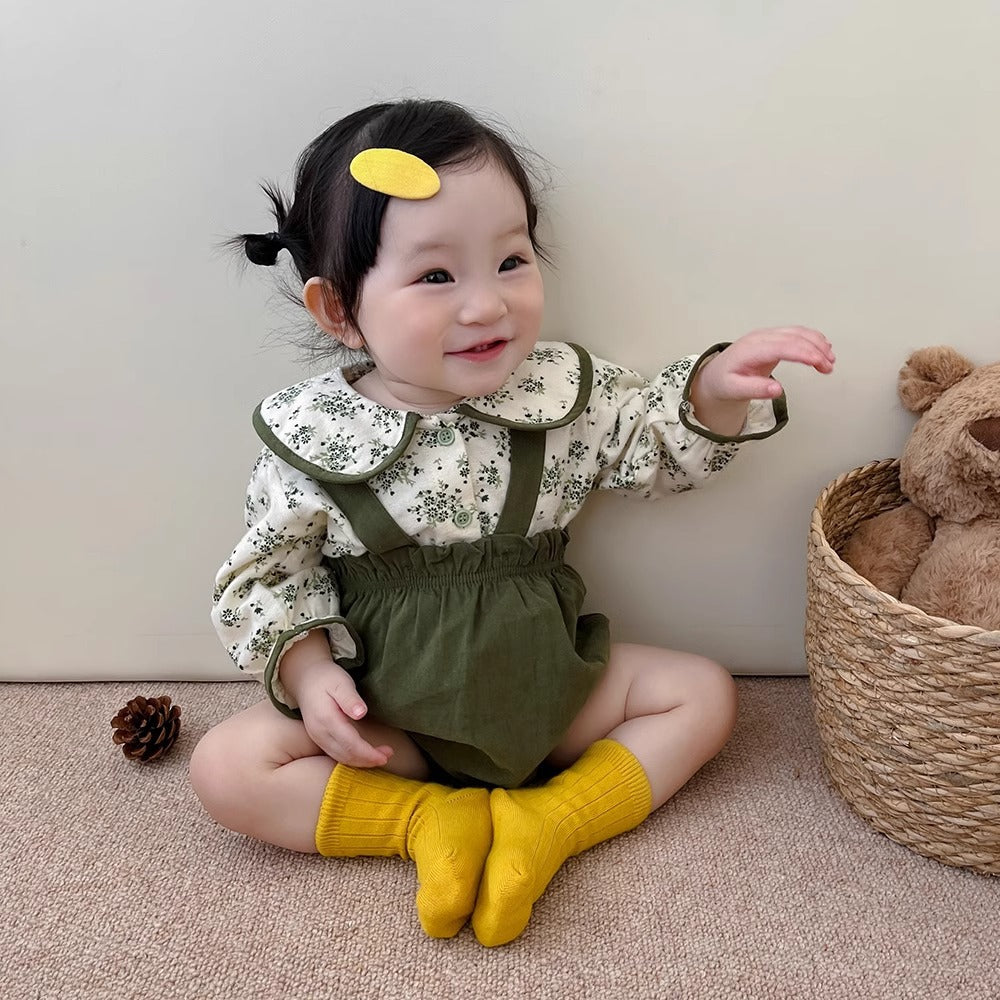 Baby suit new Korean western style clothes baby doll shirt floral top strap bag fart pants two-piece suit