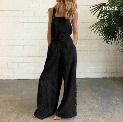 A European and American new Amazon cross-border foreign trade women's sleeveless side pocket casual wide leg side buckle jumpsuit