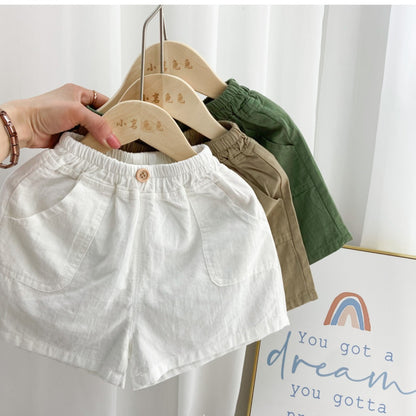 Nuevos pantalones cortos finos de algodón puro de verano para niños, pantalones casuales para niños 2024, ropa exterior transpirable de lino de algodón para bebés, elegante 