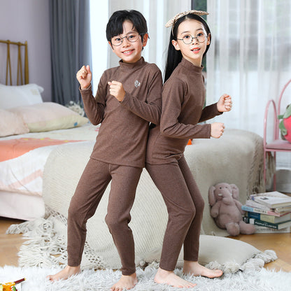 A Children's medium-neck thermal underwear Small medium-sized and older children's long johns Double-sided polished children's home primer set