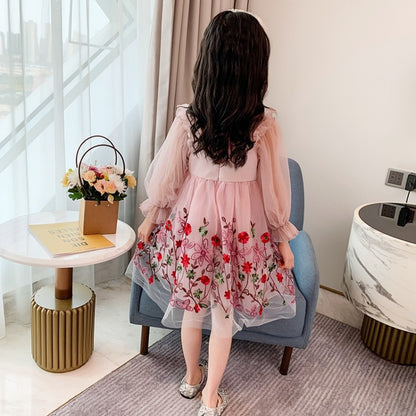 Girls&#039; dresses spring and autumn children&#039;s lace online celebrity exotic little girl baby long sleeve chiffon skirt summer.0.51kg