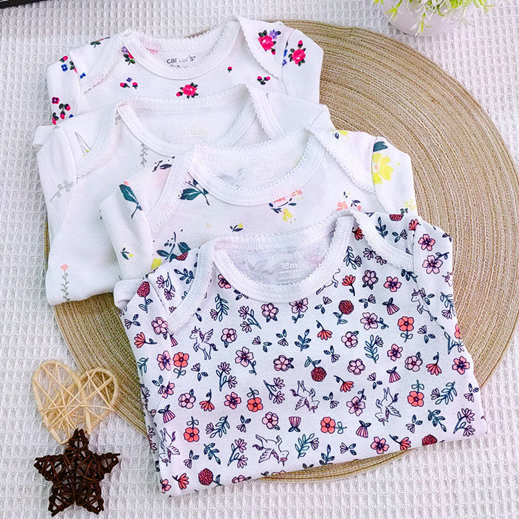 A Newborn summer short-sleeved one-piece clothes for infants and toddlers cotton triangle bag fart floral clothes for boys and girls wholesale