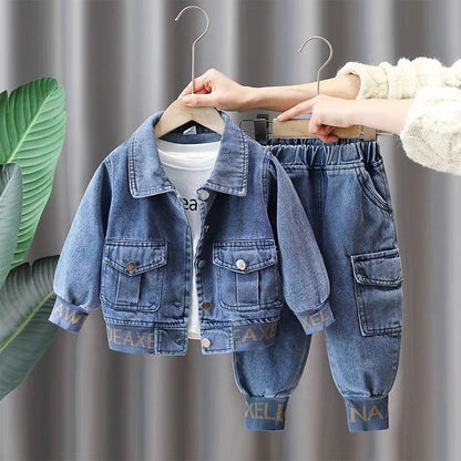 A Boys' Denim Suit Spring Clothing Foreign Style Spring and Autumn Baby Handsome Boy Children's Fried Street Two-piece Set Men's Treasure Children's Clothing