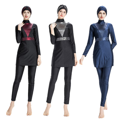 A Muslim conservative Hui swimsuit Amazon AliExpress hot diamond three piece swimsuit for women 0.42KG