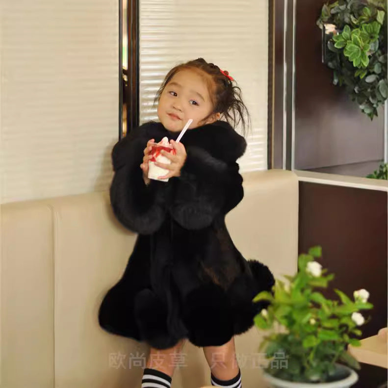 A autumn and winter new children's imitation fur jacket girls Korean version imitation mink fox hair thickened parent-child model