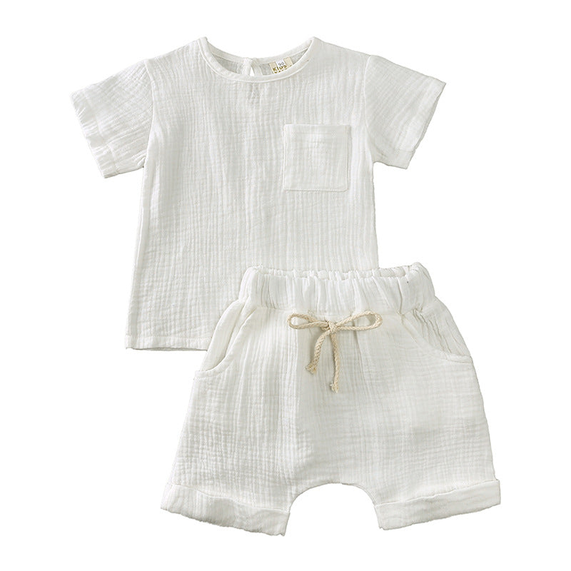 Children&#039;s clothing new infant summer solid color short-sleeved shorts two-piece set 0.123kg