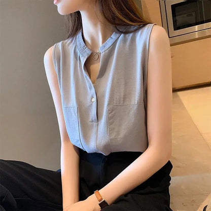 A vest sleeveless shirt women's summer new versatile top foreign style shirt Korean version T-shirt loose chiffon shirt