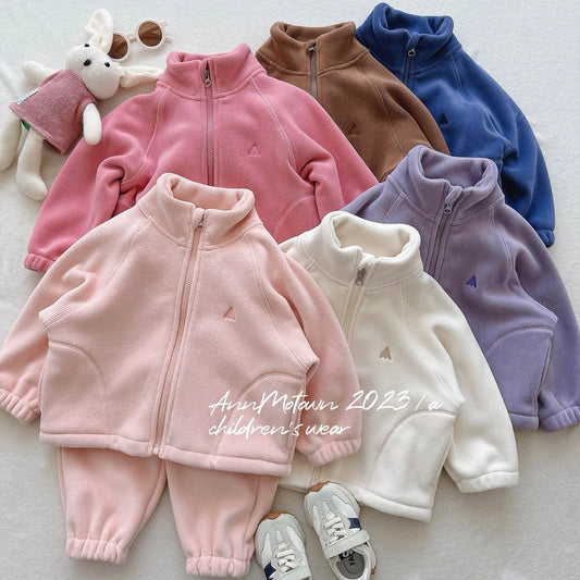 Child star Yuan children's clothing girls suit autumn and winter 2023 new little girl polar fleece top children's plus velvet to keep warm