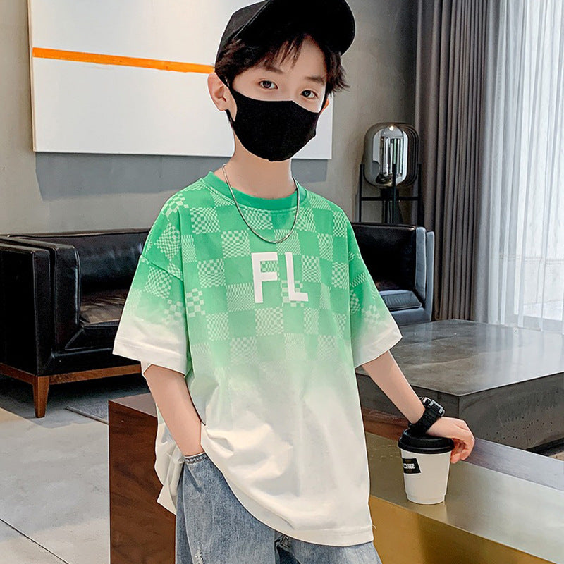 Camiseta de algodón de manga corta para niño, estilo occidental Joker de verano, camiseta holgada de media manga, camiseta informal para niño, ropa para niños Zhongda